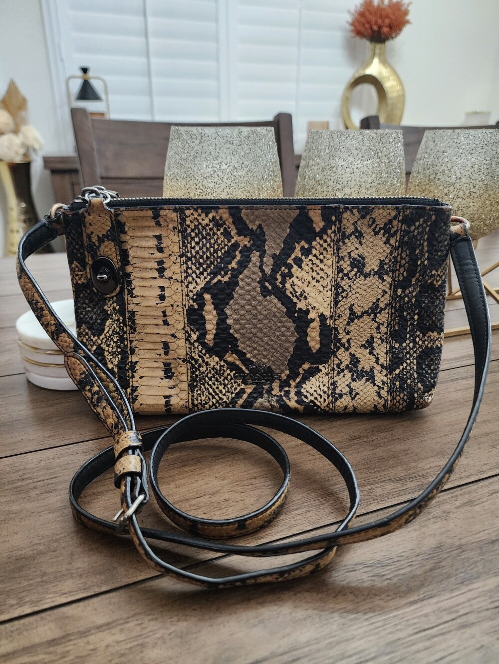 Coach Leather Clutch Crossbody - Black & Tan